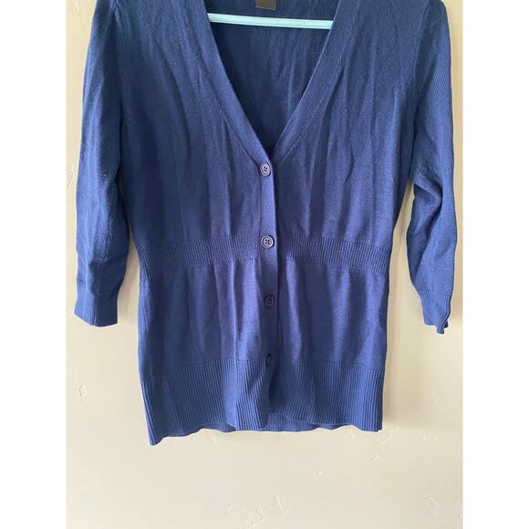 Navy Blue Button Up Ann Taylor 3/4 Sleeve Cardigan- size small - Picture 4 of 5